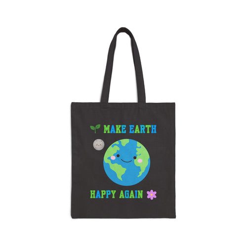 Eco-Friendly Tote Bag — "Make Earth Happy Again" Cute Earth Graphic
