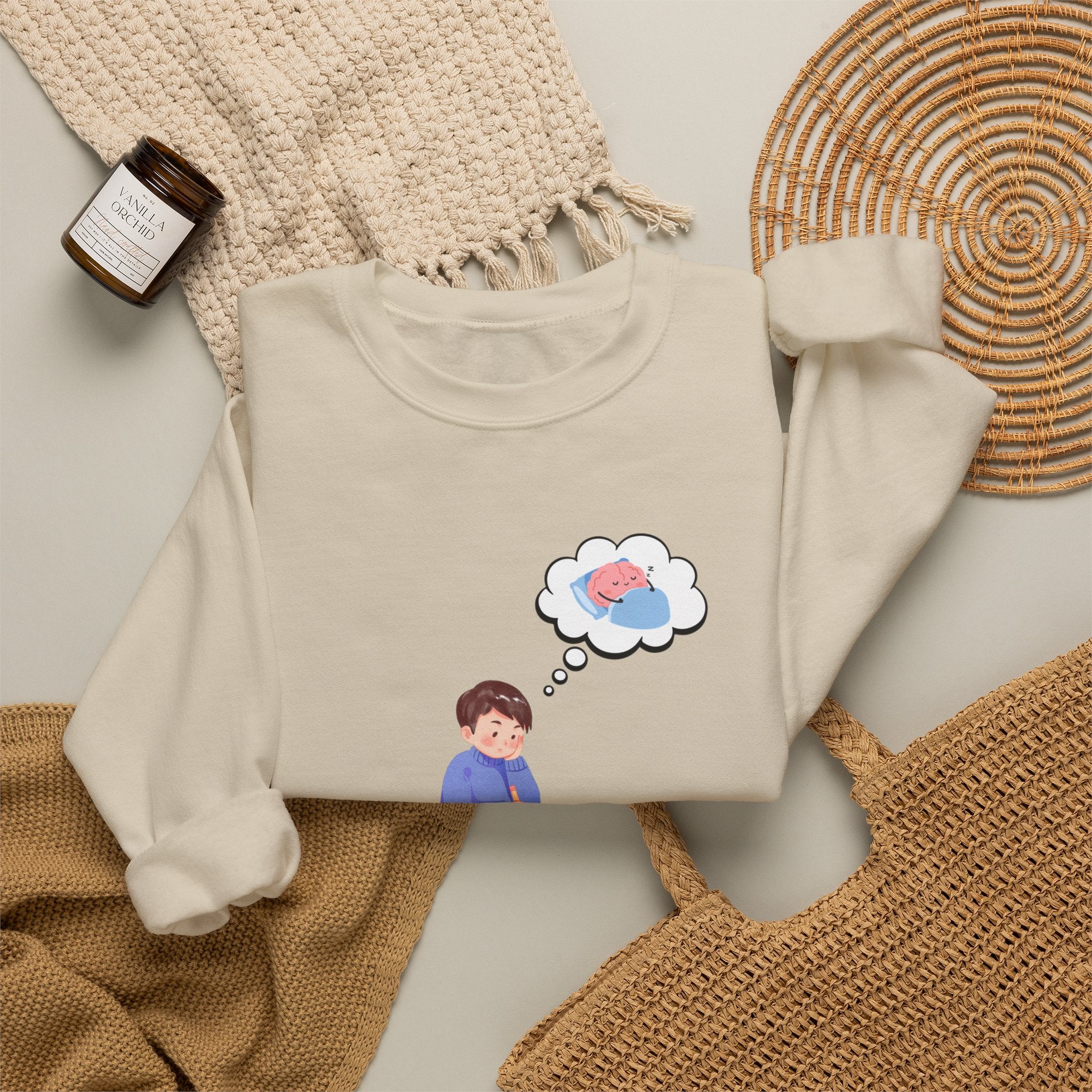 Study Break Crewneck Sweatshirt — "Don't Wanna Study Today :/" Graphic