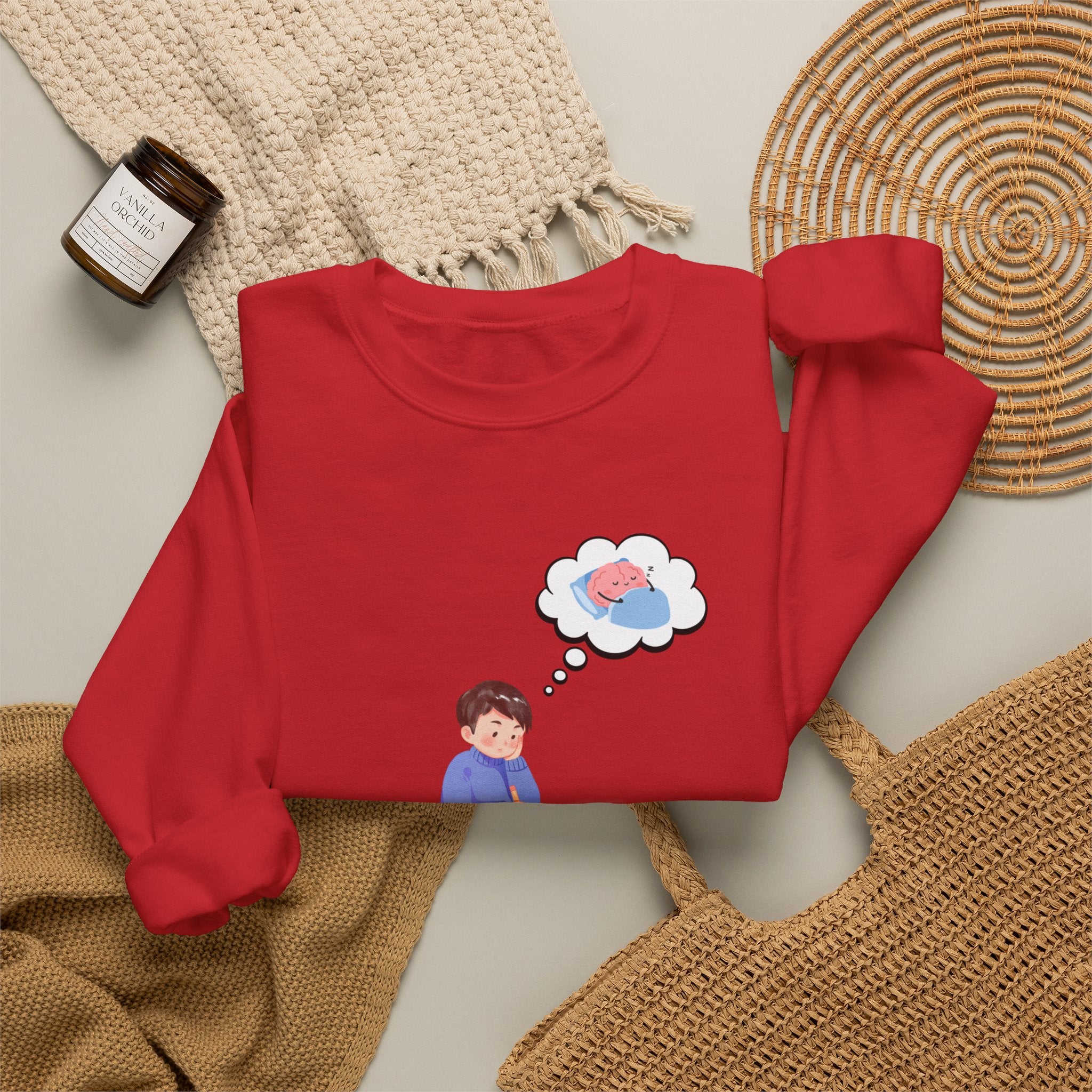 Study Break Crewneck Sweatshirt — "Don't Wanna Study Today :/" Graphic