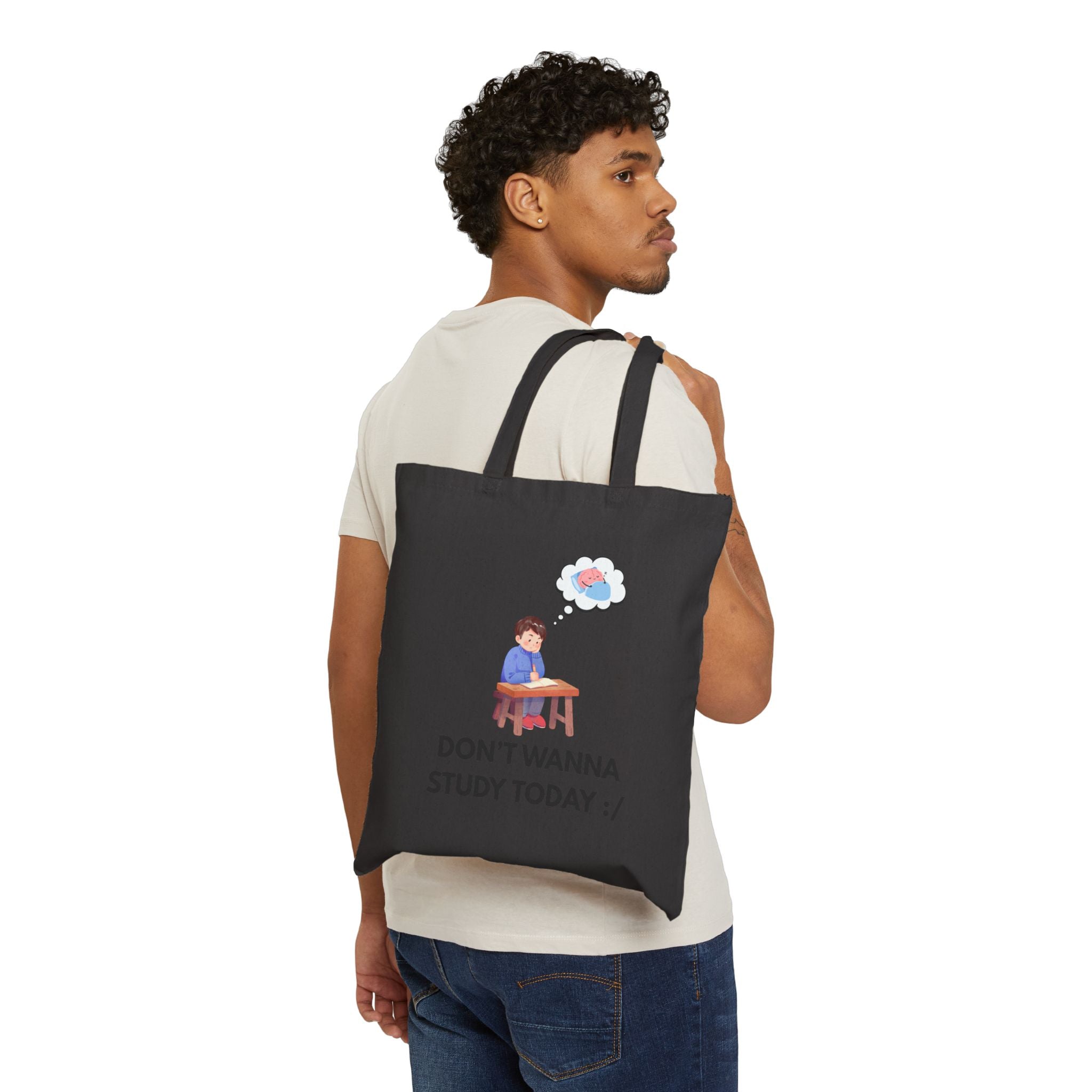 Don't Wanna Study Today Tote Bag — Cute Student Canvas Book Bag