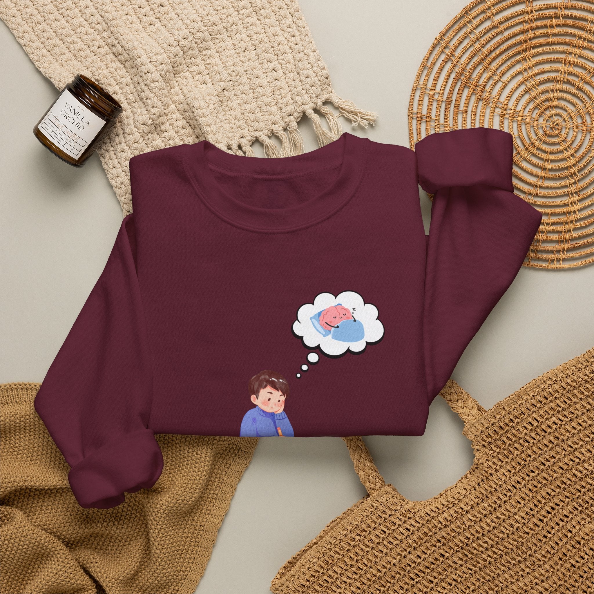Study Break Crewneck Sweatshirt — "Don't Wanna Study Today :/" Graphic