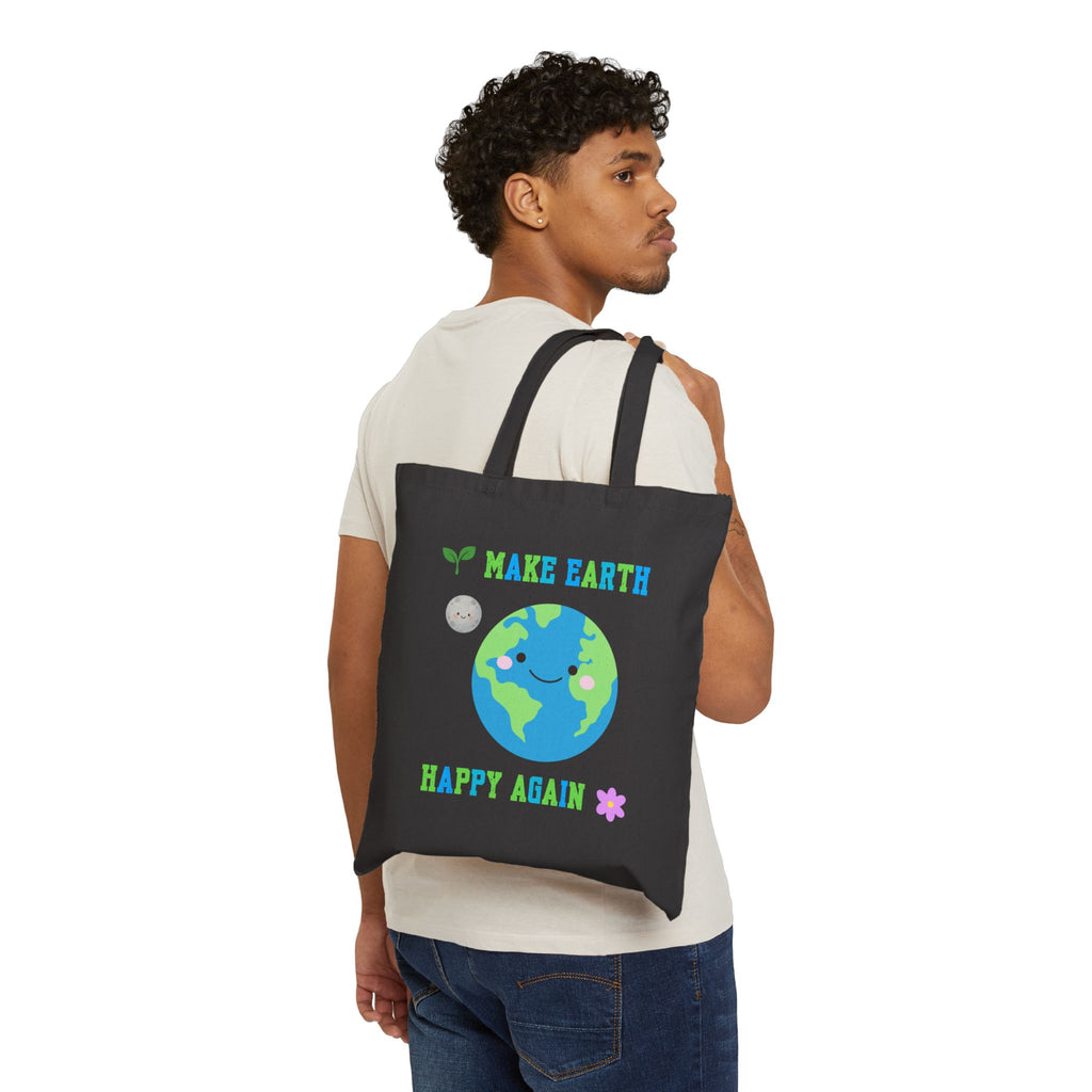 Eco-Friendly Tote Bag — "Make Earth Happy Again" Cute Earth Graphic