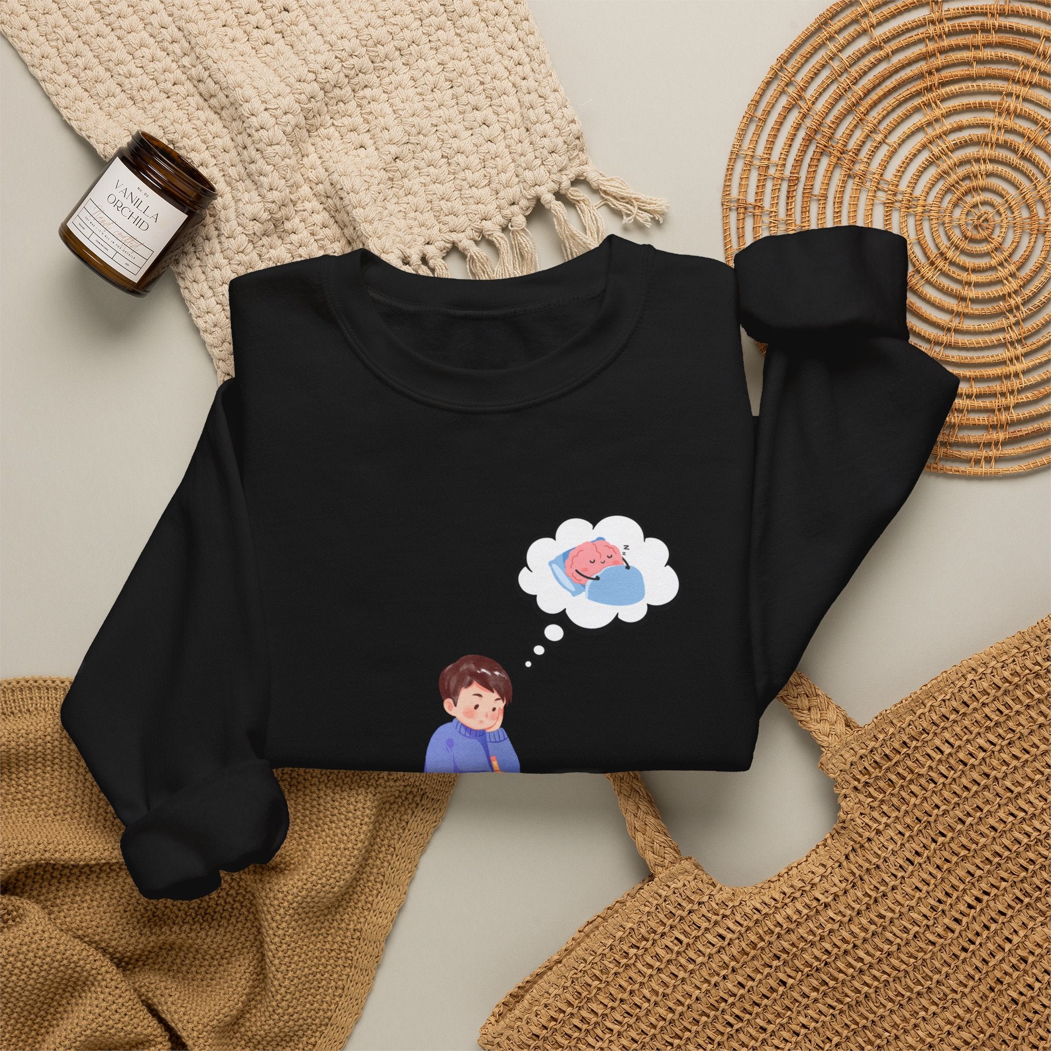 Study Break Crewneck Sweatshirt — "Don't Wanna Study Today :/" Graphic